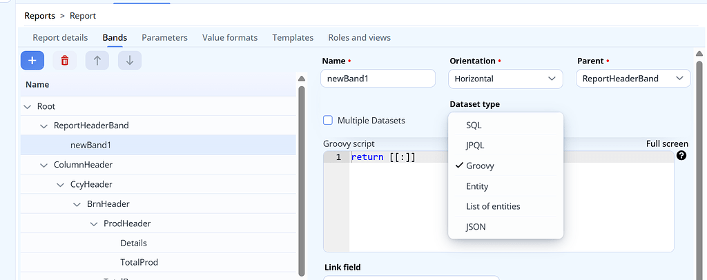 Unable to create new Report Band without Dataset type - Support - Jmix