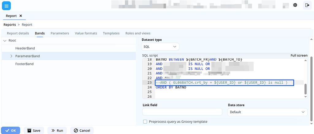 Error on Report Band with commented SQL - Support - Jmix