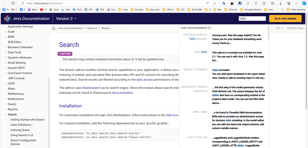 Search bar on jmix document page - Support - Jmix